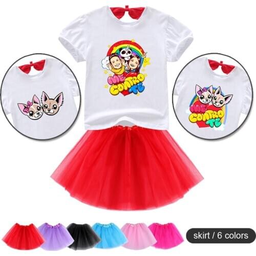 New Childrens Suits Baby Girls Cartoon Me Contro Te Clothing Sets Girl Tutu Dresses T-Shirt+Skirts 2PCS Sets Cute Kids Costumes