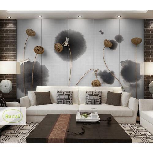 Custom photo wallpaper 3D white and black Lotus flower wall Modern fashion floral decor painting papier peint mural 3d wallpaper