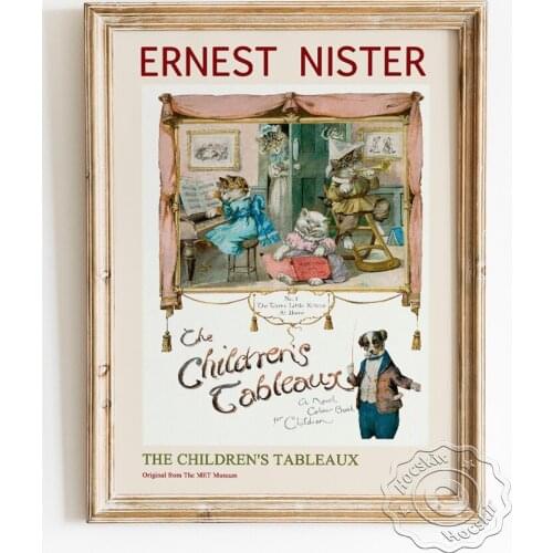 Ernest Nister Kids Books Poster, The Childrens Tableaux Wall Picture, Lovely Cats Portrait Art Prints, Child Gift Home Decor