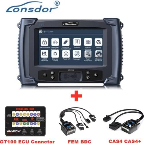 Lonsdor K518ISE Auto Car Key Programmer Mileage Adjust plus GODIAG GT100 Connector and For BMW FEM BDC CAS4 CAS4+ Test Platform