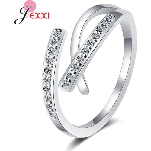 Simple Trendy 925 Sterling Silver Cubic Zirconia Geometric Open Finger Ring Adjustable Party Knuckle Rings Jewelry For Women