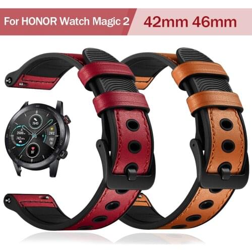 22mm 20mm Silicone Soft Genuine Leather Strap for HONOR Magic 2 42mm 46mm Smart Watch Wrist Band Bracelet Watchband Accessories
