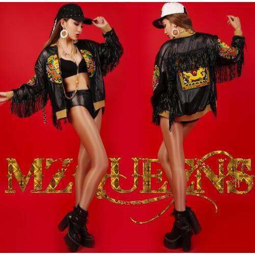 S-xxxl ! Dj Singer Star 2020 Womens Fashion Stage Dance Clothing Embroidered Tassel Leather Jacket Coat Plus Size Costumes