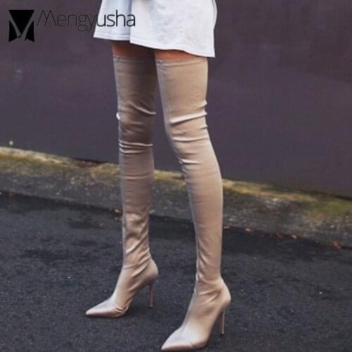 Big size 40 thigh boots women girls sexy slim leg elastic sock booties woman pointed toe thin heels stovepipe long botas mujer