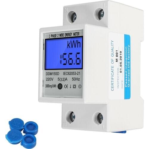 Energy Meter KWH-Watt Durable Electric Power Consumption Energy Monitor Watt Meter 1 Phase Approved For DIN rail 5 (32) A 230V