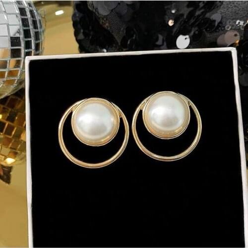 Simple Big Pearl Stud Earring Korea Elegant Pearl Large Stud Earrings Fashion Jewelry for Women Party Earring