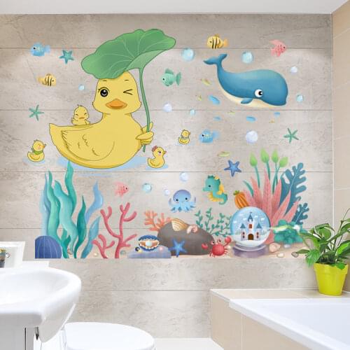 [shijuekongjian] Fish Seagrass Wall Stickers DIY Ducks Animals Mural Decals for Kids Rooms Baby Bedroom Nursery House Decoration