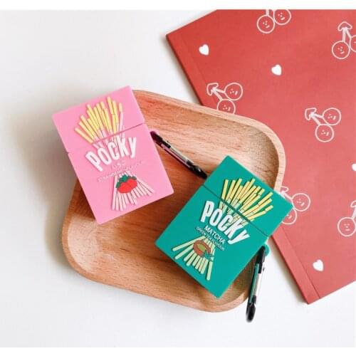 Silicone cover Earphone Protective cases For Airpods 2 1 Strawberry 3D Glico Pocky Cookies ring Wireless Bluetooth Headset