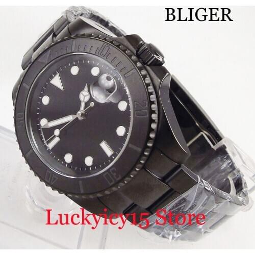 Sterile Mechanical Mens Watch Sapphire Glass Auto Date PVD Case 40mm Wristwatch