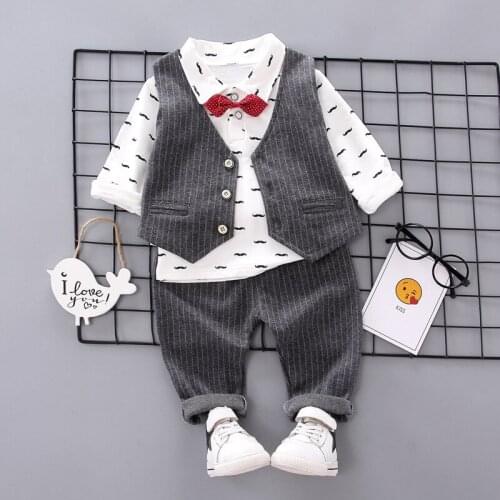 Top and Top Autumn Fashion Infant Clothing Baby Suit Baby Boys Clothes Gentleman Bow Long Sleeve Shirt + Vest + Pants Baby Set