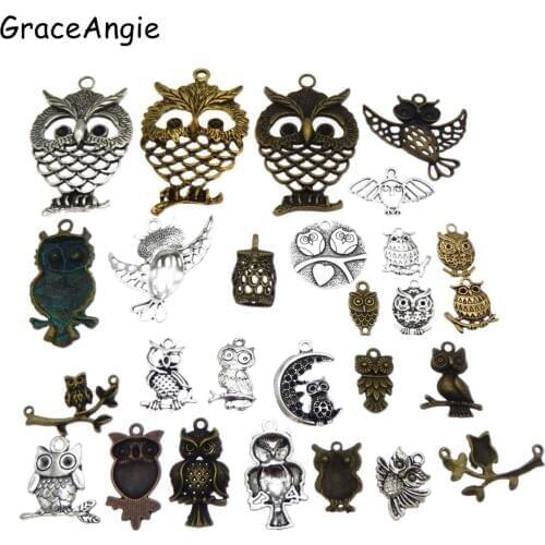 20pcs/pack Animal Pendant Vintage Jewelry Pendant Charm Owl Antique Jewelry Accessories Earrings Lucky Animal DIY GiftColor