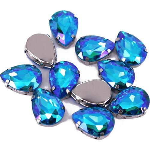 13x18mm 10pcs High Quality Colorful Water Drop shaped transparent glass rhinestones with claw apply to Wedding dreSS Decoration