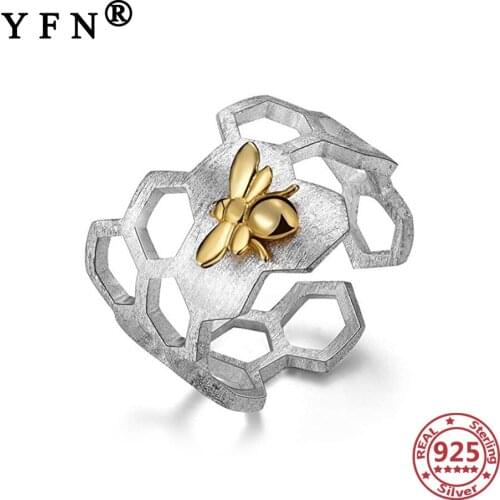 YFN 925 Sterling Silver Bee Rings For Women Honeycomb Rings Adjustable Silver 925 Womans Jewelry Daily Trendy Mothers Day Gift