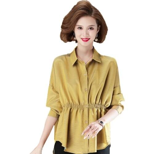 Plus Size Spring Middle Age Loose Shirt 2021 Long Sleeve Blouse Women Casual Blusa Feminina Tops And Blouses Cardigan Mujer
