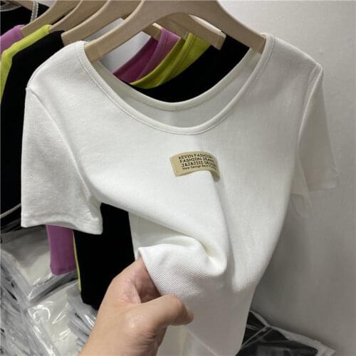 TSXT 2021 New Korean Summer Fashion Casual Design Sense V-Neck Slim Solid Color Multi-Color Short Sleeve T-Shirt