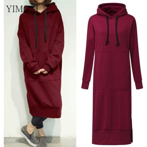 Women Long Sweatshirt Autumn Winter Warm Hooded Pullover 2019 Casual Long Sleeve Split Fleece Loose Tops 5XL Plus Size