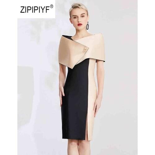 Original Bussiness meeting party Dresses 2 sets V-neck pencil contrast pattern Dress Chic vestidos ensemble pour femme AB403