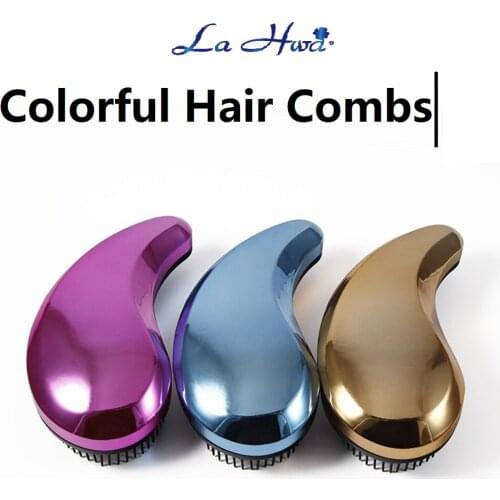 1PCS Anti-static Hair Brush Handle Tangle Detangling Comb Shower Electroplate Massage Comb