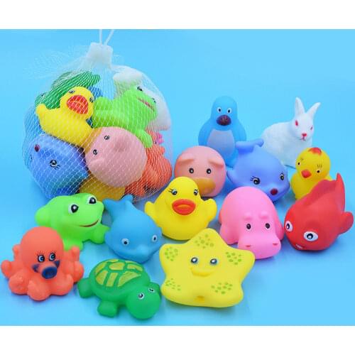 10 Pcs Cute Animals Swimming Water Toys Colorful Soft Rubber Float Squeeze Sound Squeaky Bathing Toy For Baby Bath Toys