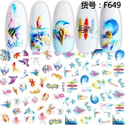 Navy Shark Nail Sticker Shell Starfish Nail Sticker Art Deco Glue Applique Accessories 10PCS