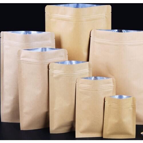 Foil lined Kraft bags with zipper for coffee,food packing (Can't stand up) 100pcs/lot