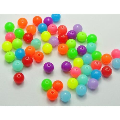 200 Mixed Neon Color Acrylic Round Beads 8mm Smooth Ball Spacer