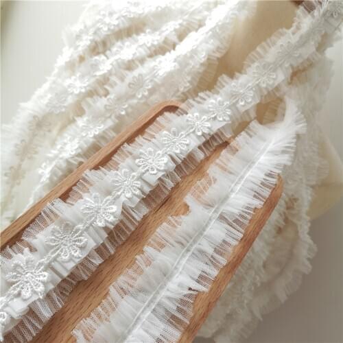 4Meters/lot 4 cm wide white high quality lace trims 3D flower lace ribbon decoration fold accessories X594