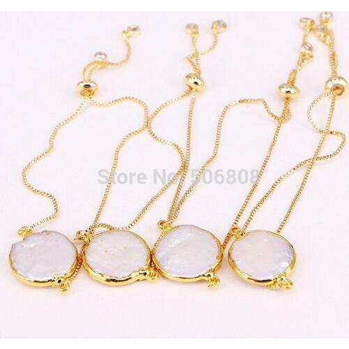 6PCS ZYZ-2684 Gold color round shape Nature Pearl Link Chain Adjustable Bracelet