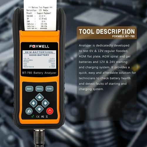 FOXWELL BT780 100-2000CCA Battery Analyzer Tester for Cars Trucks 12V-24V Car Cranking and Charging System Test Diagnostic Tool