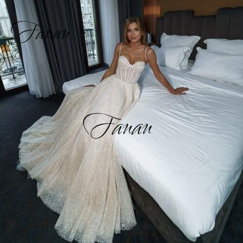 Glittery Sweetheart Sleeveless Wedding Dress Spaghetti Straps Backless A-Line Bridal Gown robe de soirée de mariage платье
