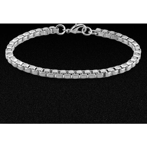 Classic Mens 925 Silver Box Chain Size 18-20CM Solid Silver Bracelet Mens Fine Jewelry Party Accessories 925 Silver Bracelet