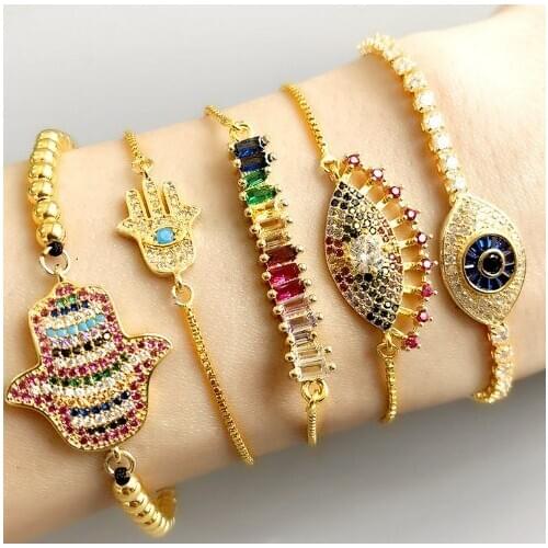 Hand palm multicolor crystal micro pave cz zircon cubic zirconia Bracelet Adjustable silicone Snake Chain Jewelry ug45