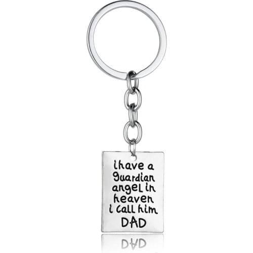 I Have A Guardian Angle In Heaven I Call Him Dad Pendant Keychain Family Memorial Presents Women Men Key Ring Chain Jewelry Gift