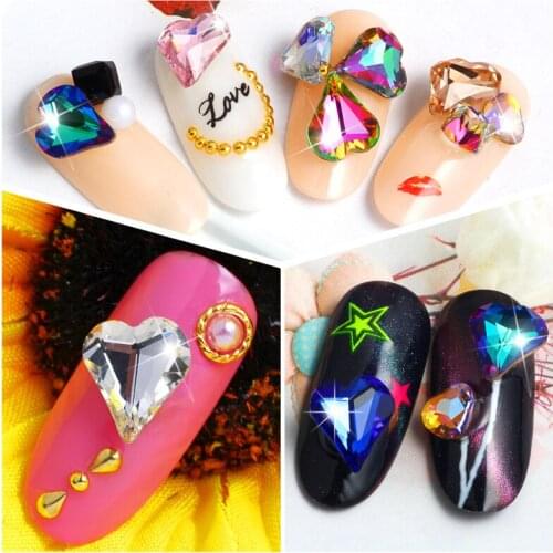 Nail Beauty Rhinestone Ornaments Pointed Bottom Shaped Crooked Heart 2 Nail Crystal Rhinestone Shiny Stickers Nail Sticker