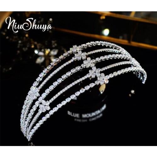 NiuShuya Five Layers Headbands Elegance Bridal Crowns Cubic Zircon Flower Headwear Prom Hair Wear Wedding Jewelry Cz Tiaras