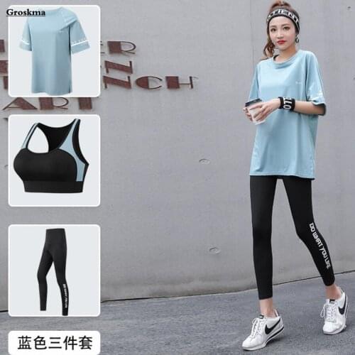 Breathable Quick Dry Women 2/3 Piece Set Fitness Gym Loose T Shirt+Bra+Leggings Sports Running Suits Plus Size Roupas Femininas