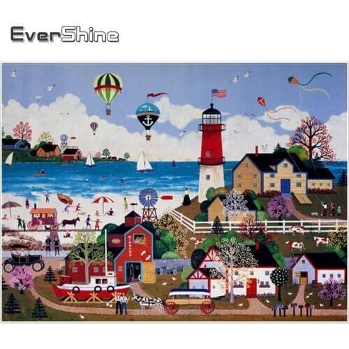 EverShine 5D DIY Diamond Painting Cross Stitch Landscape Pictures Full Drill Square Diamond Embroidery Cartoon Wall Decor