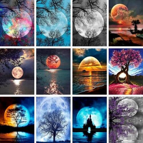 GATYZTORY 5D DIY Diamond Painting Moon Cross Stitch Kit Full Drill Diamond Embroidery Mosaic Landscape Art Picture Gift Home Dec