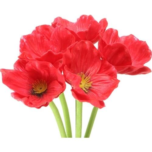 5Pcs Artificial Poppy Decorative Fake Flowers Bouquets Mini Corn Poppies Red Poppy Flower For Home Wedding Party Decoration