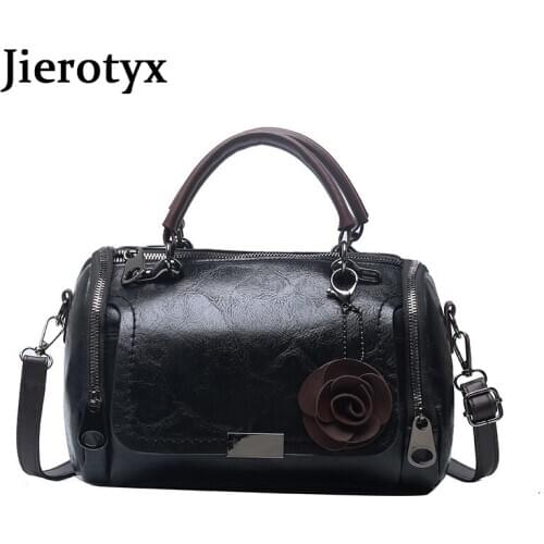 JIEROTYX New Vintage Flowers Womens Boston Bag Style Handbag Ladies Crossbody Bags Leather PU Metal Sequined Free Shipping