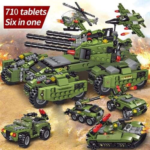 710PCS Tank Building Blocks Military Tank Vehicle Soldiers Mini Dolls Toy For Boys Kids Educational