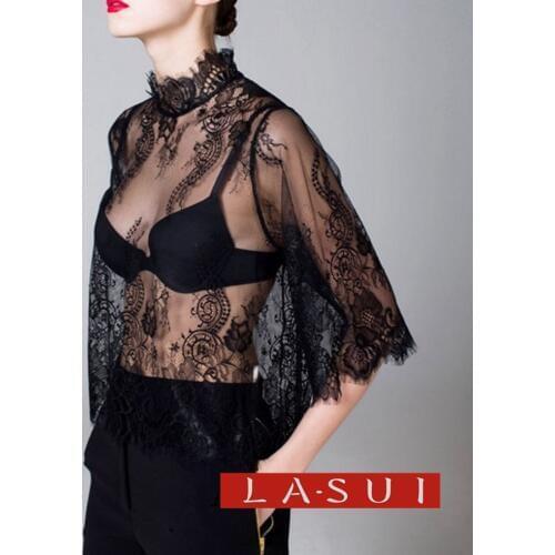 LASUI 0.68 m*3m=1 piece french lace BLACK fascinate fashionable dress Eyelash lace lithe soft and thin elegant Beautiful
