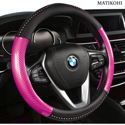 MATIKOHI Carbon Fiber Leather Car Steering Wheel Cover For Hondas Civics CRV BRV Fit Jazz Accords City Freed Mobilio Stream