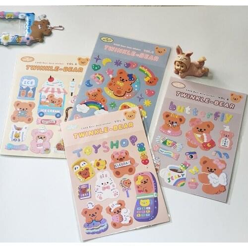 Glittery Bear Stickers Korean Decorative Cute Sticker Removable Scrapbooking Paper Creative Stationery