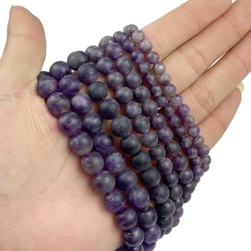 MKTREG Natural Matte Purple Crystal Stone 4/6/8/10/12MM Round ball Loose beads for jewelry accessories bracelet DIY making15inch