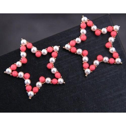 Fashion Earrings Exaggerated Hollow Rhinestone Pentagram Temperament Wild Imitation Pearl Stars Earrings Friends Gifts