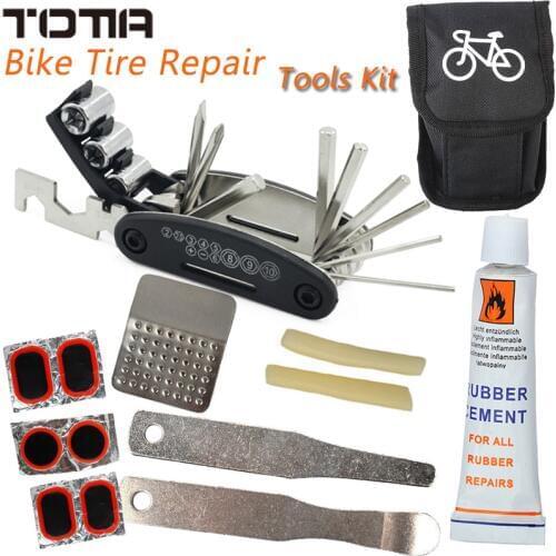 Bicycle Bike Tire Repair Tools Kit Bag Set Rubber Patch Glue Multitool Cycling Service Fold Hex Wrench Portable Riding Equipment