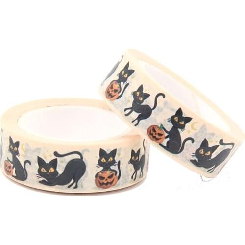 NEW 1PC 15MM*10M Halloween Black Cat Washy Tape DIY Scrapbooking Paper Photo Album Adhesive Masking Tape