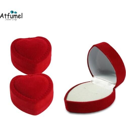 Wholesale Heart Shape Valentines Day Birthday Engagement Ring Box Romantic Red Velvet Lovers Ring Gift Boxes 24Pcs/lot