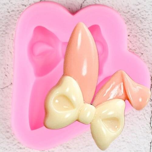 Easter Rabbit Ears Silicone Molds Bows Cupcake Topper Fondant Cake Decorating Tools Candy Polymer Clay Chocolate Gumpaste Moulds